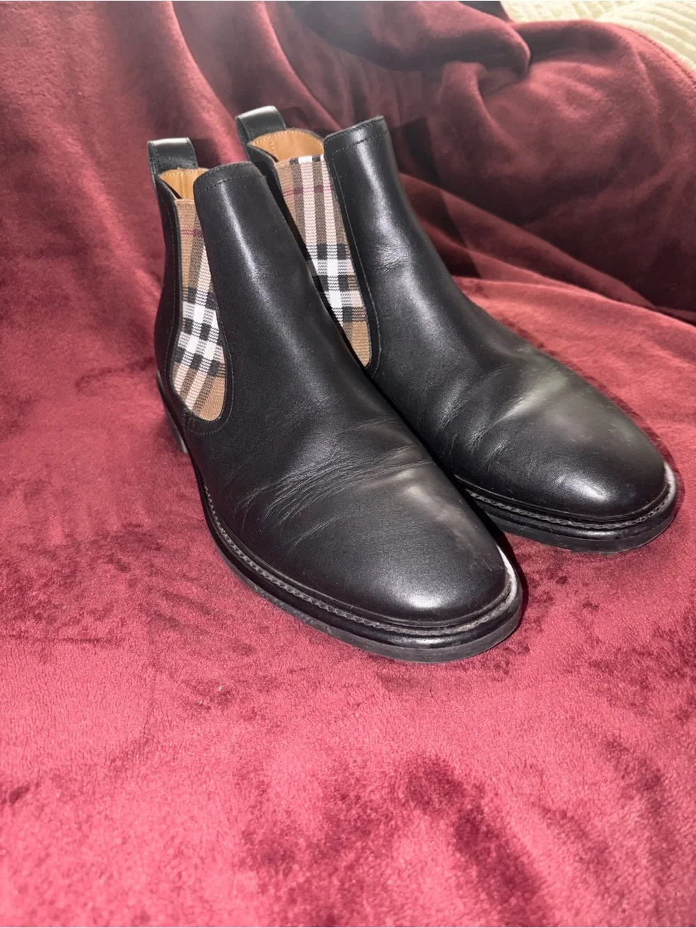 Burberry Black Leather Chukka Boots with Signature Check Panels